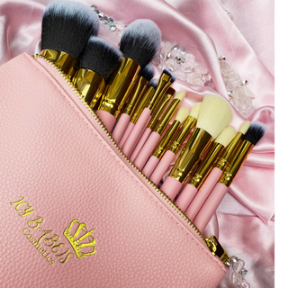Full Collection Of 15 Piece Luxury Makeup Brushes With Free pink Makeup bag